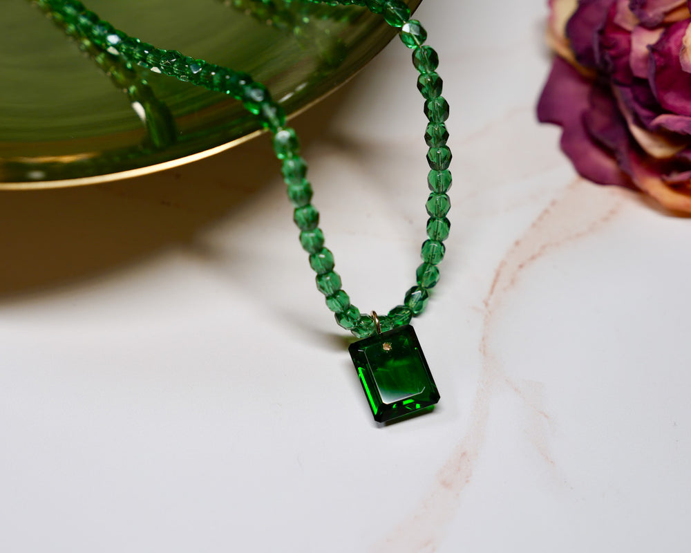 Shamrock Green Czech Necklace