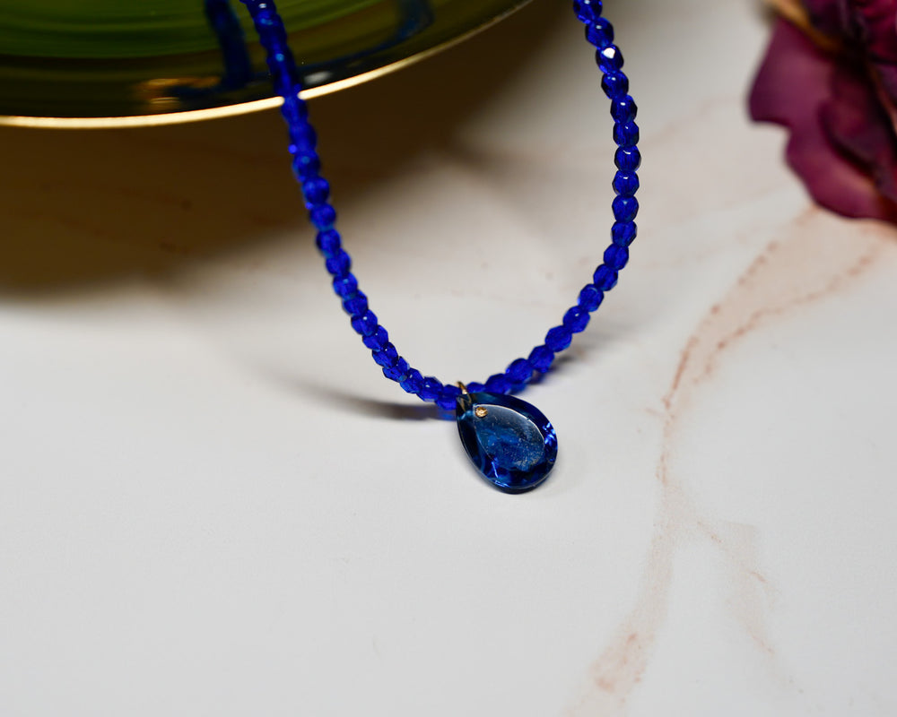 Capri Blue Czech Thin Necklace