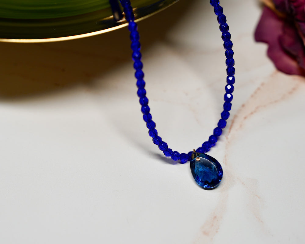 Cobalt Blue Czech Thin Necklace