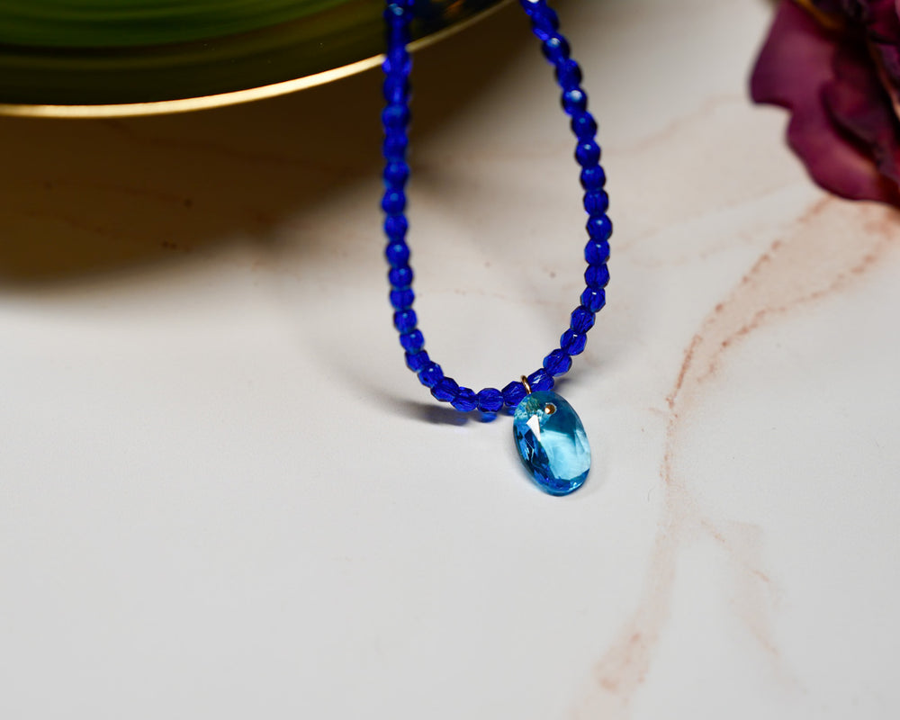 Capri Blue Czech Thin Necklace